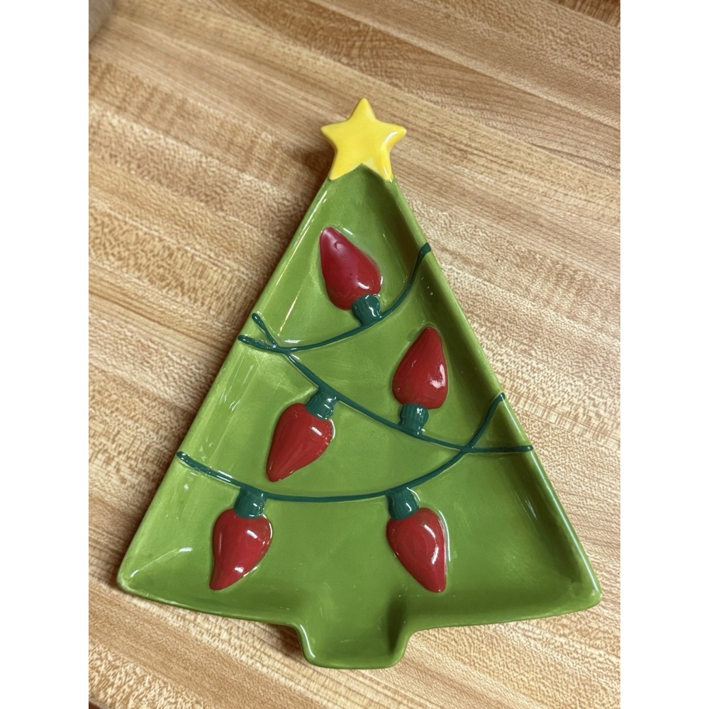 Hallmark Christmas Tree Trinket Dish Plate Candy Cheese with vintage Light Bulbs